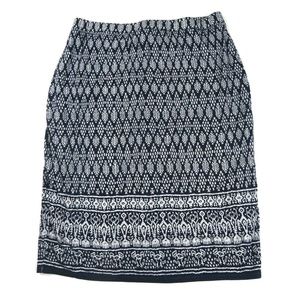 MAX STUDIO lined navy blue white print skirt